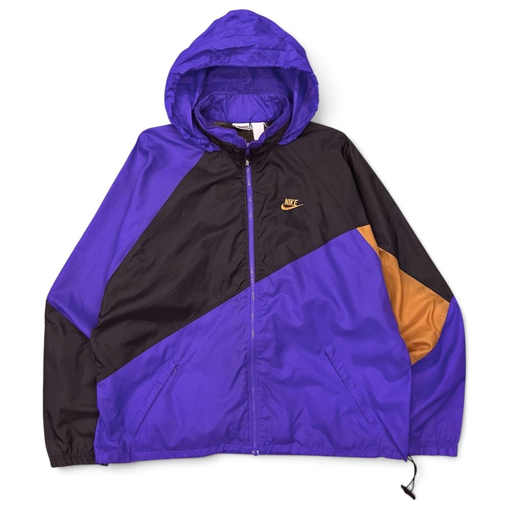 Vintage 80s 90s Nike Windbreaker Jacket XL Purple Black Gold Colorblock Hooded